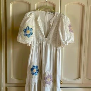 Sea Violette patch puff sleeve midi dress